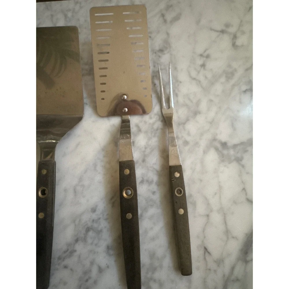 Vintage Flint Ekco Stainless Steel Kitchen Utensil Set 5pc Spatulas Fork USA MCM